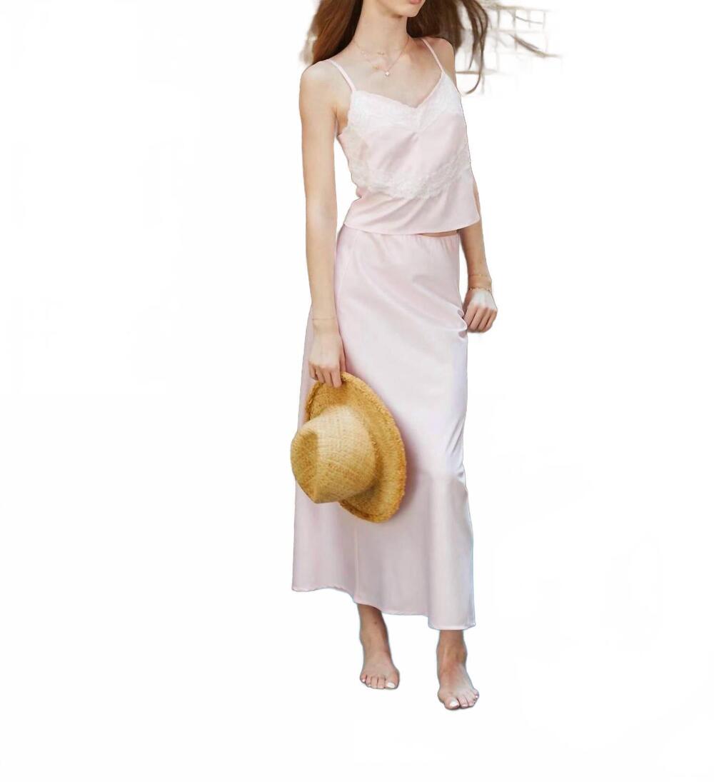 NEW THEME joey pastel satin maxi skirt in dusty rose